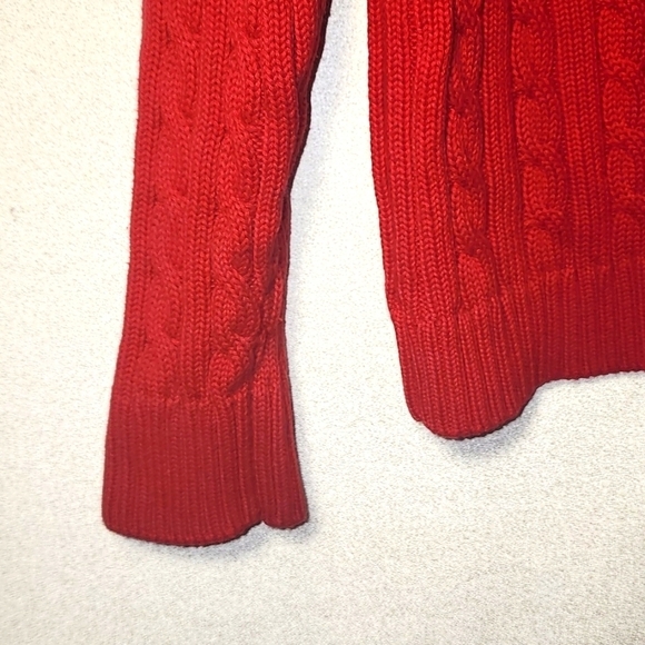 L.L. Bean Red Cable Knit Large Petite Cozy Classic Cotton - Picture 3 of 5